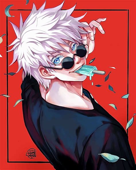 an anime character with white hair and blue eyes brushing his teeth in ...