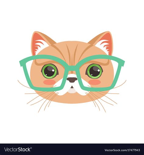 Cute cat wearing glasses funny cartoon animal Vector Image