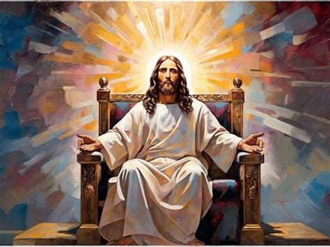 Premium Photo | Wall poster Jesus on a throne in heaven with bright ...