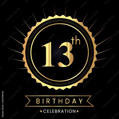 Happy 13th birthday with gold badges isolated on black background ...