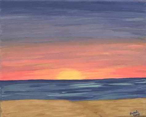 Sunset at the Beach Acrylic Painting Setting Sun on the Beach | Etsy