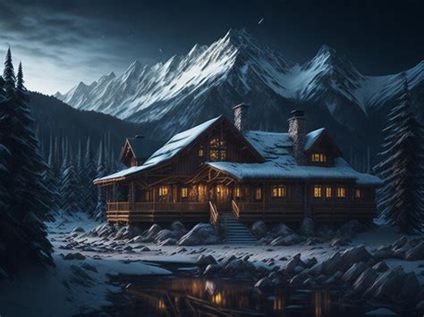 Premium AI Image | Wooden house on snowy mountain side