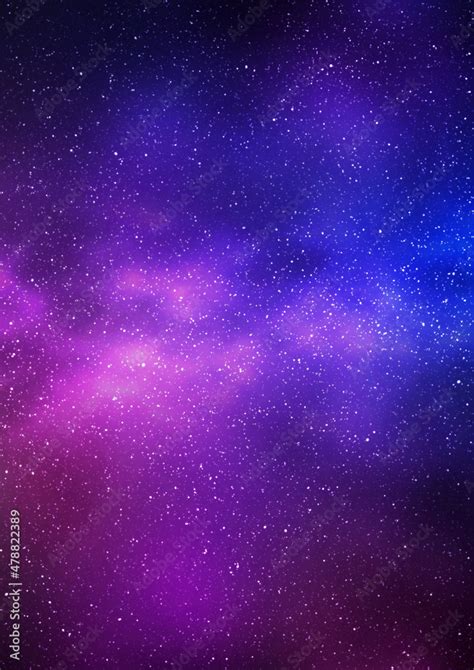 Night starry sky and bright purple blue galaxy, vertical background ...