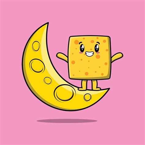 Cute cartoon Cheese standing on the crescent moon 8106744 Vector Art at ...