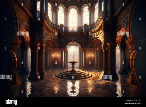 A realistic fantasy interior of the palace. golden palace. castle ...