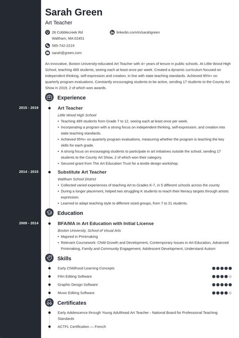 Art Teacher Resume Examples, Templates & Tips for 2024