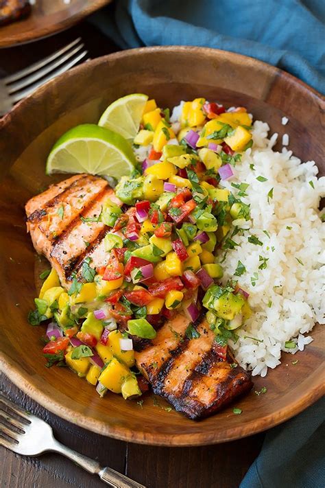 Grilled Salmon with Mango Salsa & Coconut Rice - Cooking Classy