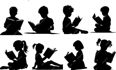 Premium Vector | Child and Girl Reading book silhouette group