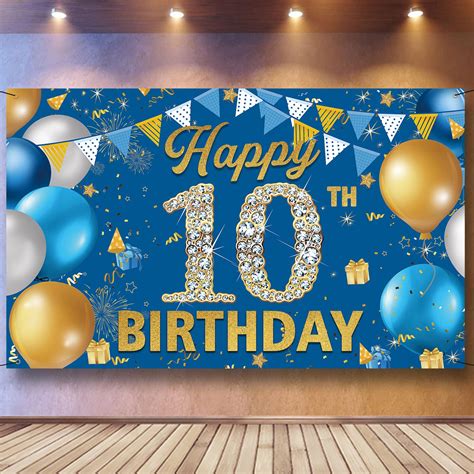 10th Birthday Decorations Backdrop Banner, Happy 10th Birthday ...