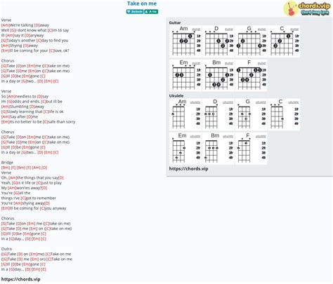 Chord: Take on me - tab, song lyric, sheet, guitar, ukulele | chords.vip