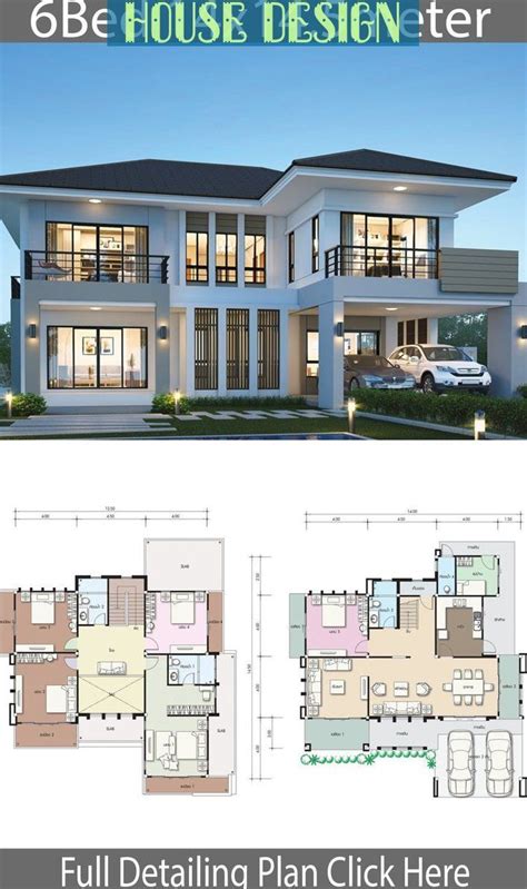 two story house plan with floor plans and measurements