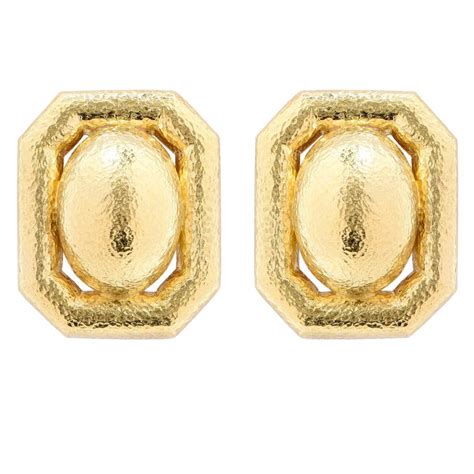 David Webb Hammered Textured Gold Clip Earrings For Sale at 1stdibs