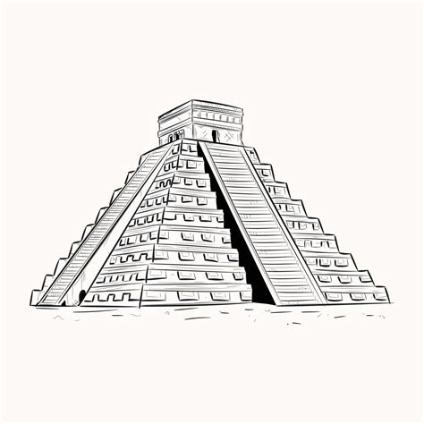 Mayan temple, hand drawn illustration of el castillo 7190010 Vector Art ...