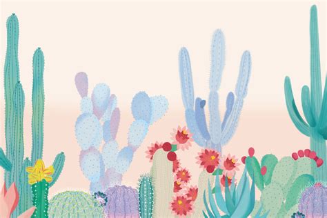 Cute Colorful Cactus Wallpaper Mural | Hovia