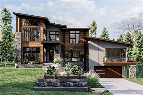 Modern Mountain House Plan with 3 Living Levels for a Side-sloping Lot ...