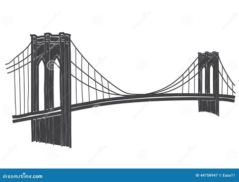 Drawing Of The Brooklyn Bridge In New York Stock Illustration - Image ...