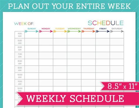 Weekly Schedule 8.5 x 11 Printable Instant by TheNiftyPlanner, $2.00 ...