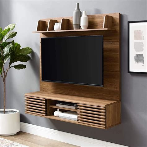 Modway Render Mid-Century Modern Wall-Mounted TV Stand Entertainment ...