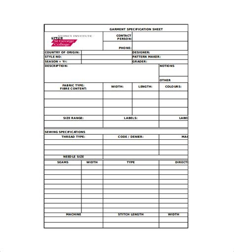 Free Garment Spec Sheet Template - Nisma.Info