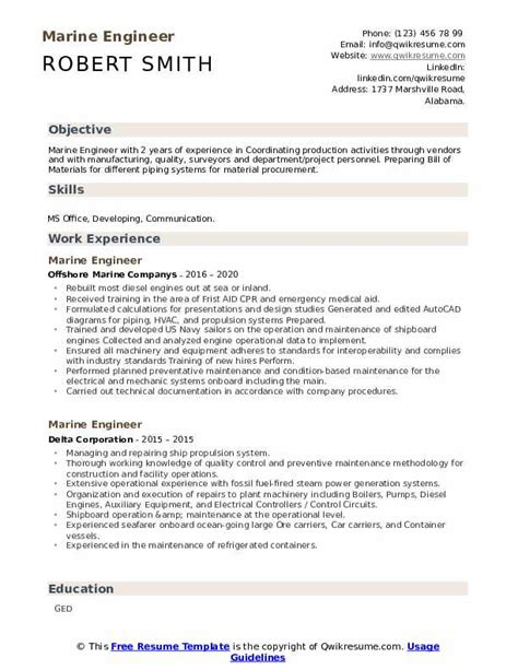 Sample Marine Engineer Resume - Riset