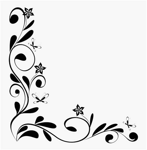 Flower Borders and Frames Clipart - Black and White Floral Design