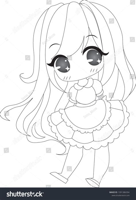 Cute Chibi Anime Girl Outline เวกเตอร์สต็อก ปลอดค่าลิขสิทธิ์