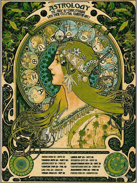 "Emerald Green Vintage Astrology Poster | Alphonse Mucha " Poster by ...