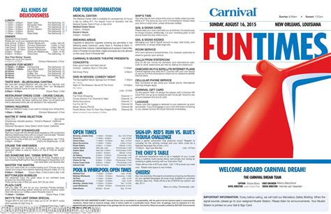 Carnival Dream FunTimes Daily Itinerary – cruise with gambee