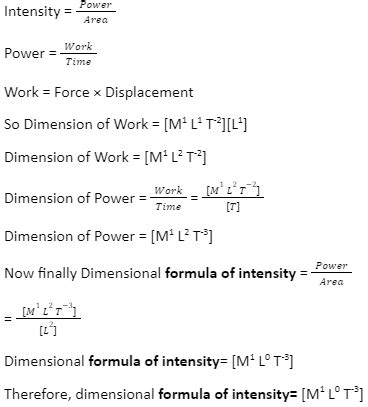 Dimensional Formula of Intensity