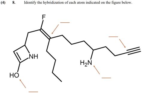 SOLVED: Identify the hybridization of each atom indicated on the figure ...