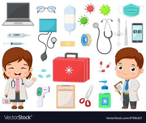 Cute little doctor cartoon with hospital elements Vector Image