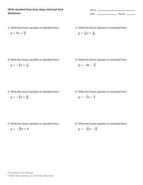 Slope-intercept Form of Equation of a Line Worksheets - Worksheets Library