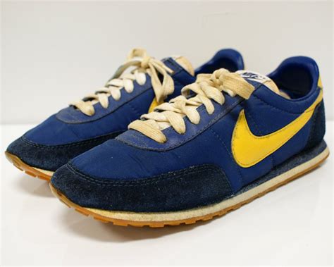 Vintage Pair of 1970s Nike Sneakers Yellow and Blue Waffle