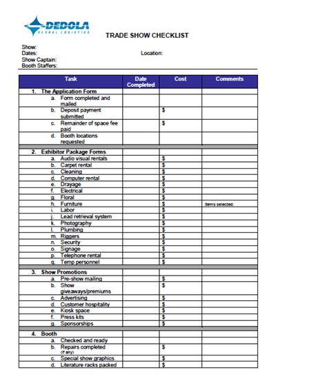 Trade Show Checklist - Dedola Global Logistics