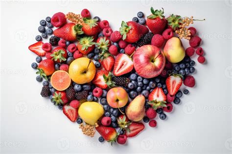 Various Fruits in the heart shape, Healthy fresh fruits background ...