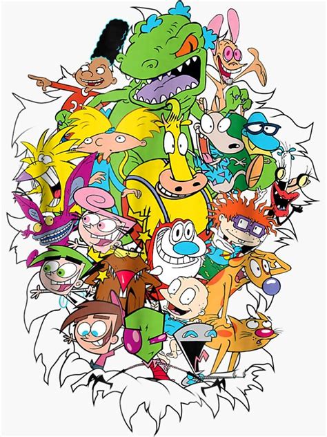 "Nickelodeon Classic Characters Bursting Through " Sticker by ...