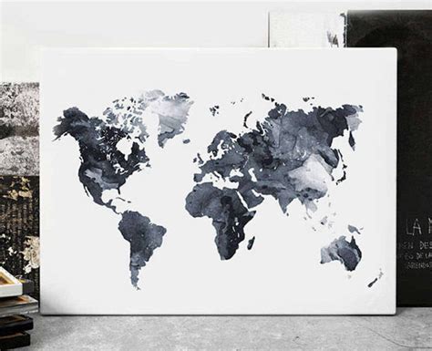 World Map Watercolor Print World Map Poster Watercolor Grey | Etsy