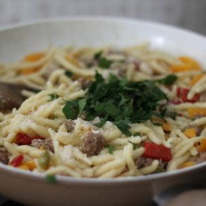 Trofie pasta with sausage and pepper sauce is a Pasta & rice main ...