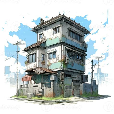 House anime style, House urban white background high quality ai image ...