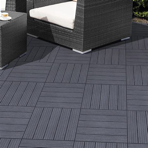 1 SQ/M Packs (11 Pcs) Anthracite Grey Composite Interlocking Decking ...