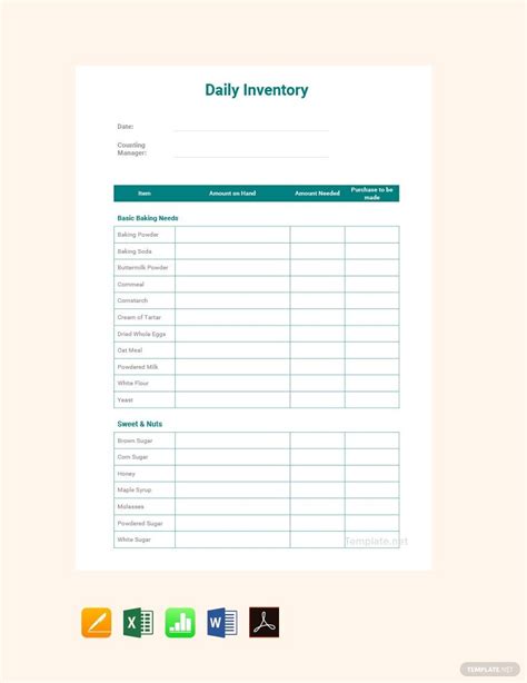 Editable Daily Inventory Template in Google Sheets, Google Docs, Word ...