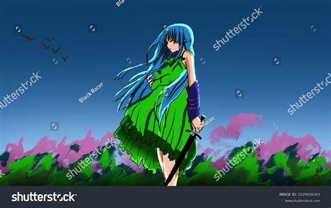 Anime Girl Green Dress Digital Art Stock Illustration 2229026303 ...