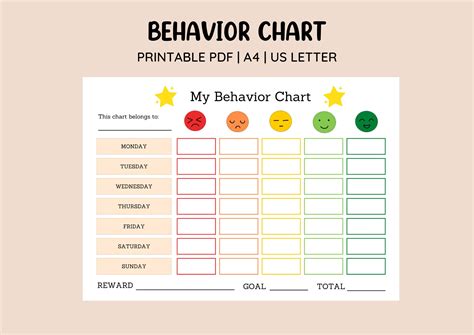 Printable Emotion Scale Behavior Chart Points Reward Chart Colourful ...