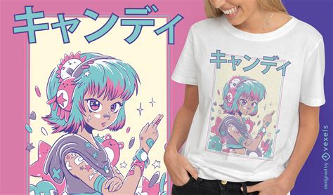 Cute Anime Japanese Girl T-shirt Design Vector Download