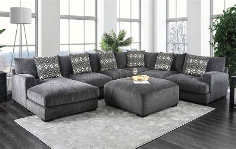 Kaylee Sectional Sofa CM6587 in Gray Chenille w/Options