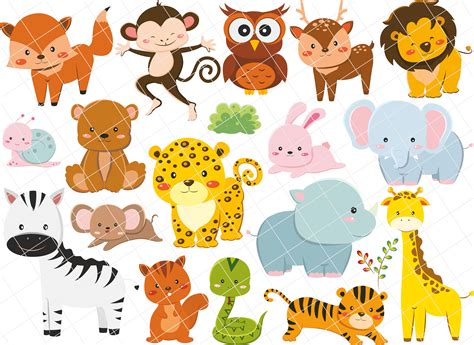 Animals Clipart Cute Animals Clipart Jungle Animals Clipart - Etsy