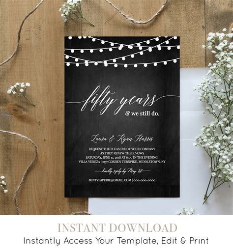 Vow Renewal Invitation Template, Chalkboard Wedding Anniversay Invite ...