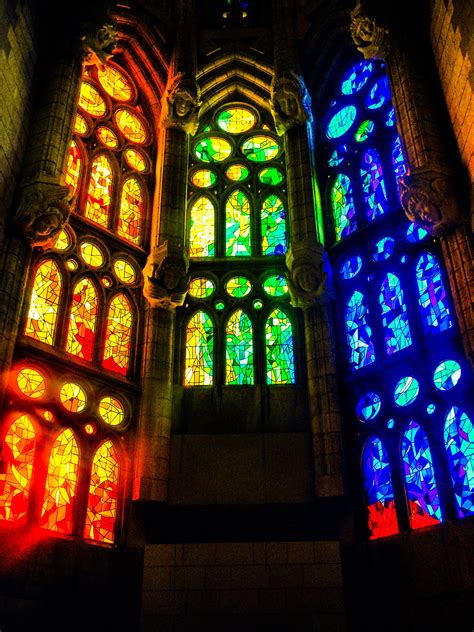 Stained glass windows inside La Sagrada Familia. #satinedglasswindows # ...