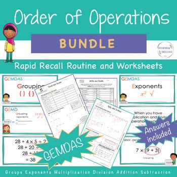 GEMDAS Order of Operations Math Warm up BUNDLE Worksheets Revision Activity