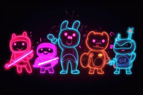 Premium AI Image | Neon Cartoon Characters with Glowing Laser Beams